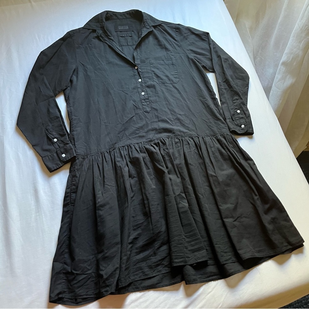 GRAYSON black cotton long sleeve mini shirt dress